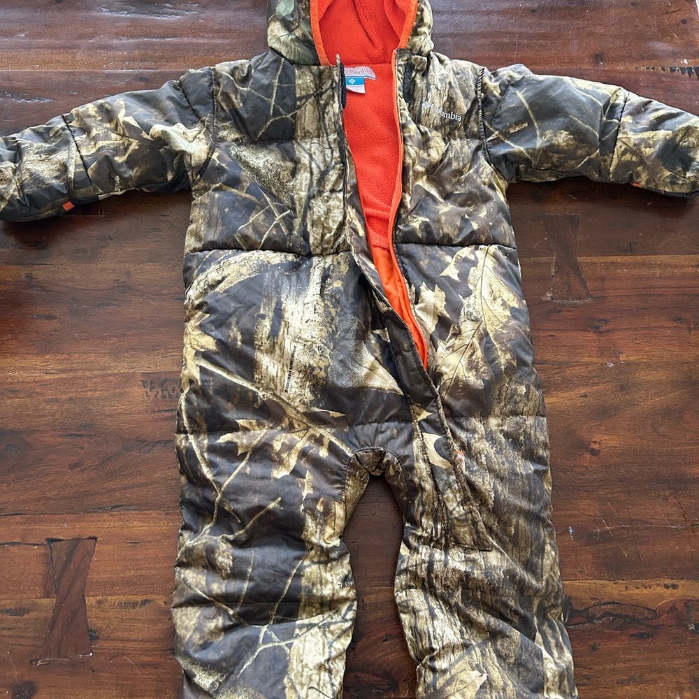 Camo Hooded Snowsuit with Orange Lining